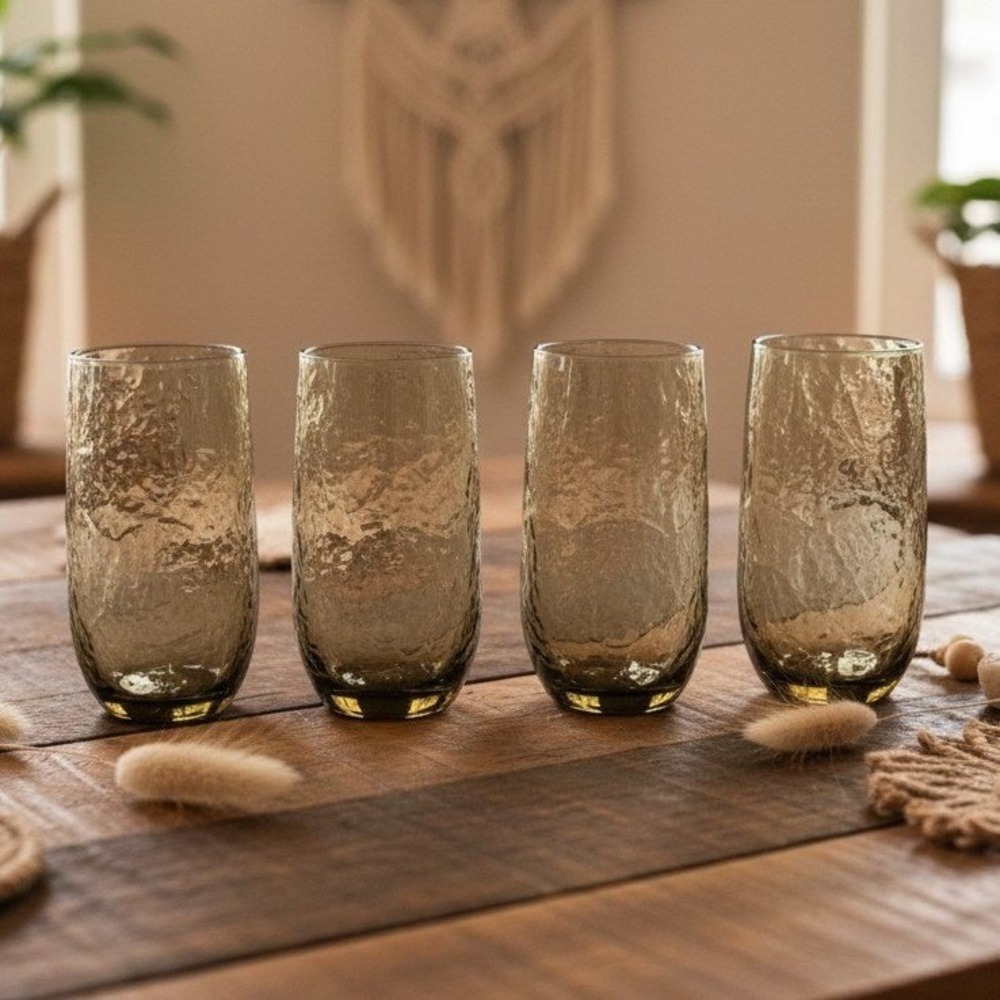 Anchor Hocking Sherwood Spicy Brown Tumblers, Set of 4, Vintage Textured Glasses